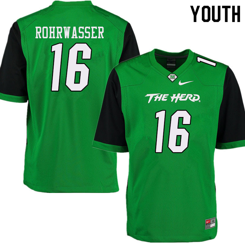 Youth #16 Justin Rohrwasser Marshall Thundering Herd College Football Jerseys Sale-Green - Click Image to Close